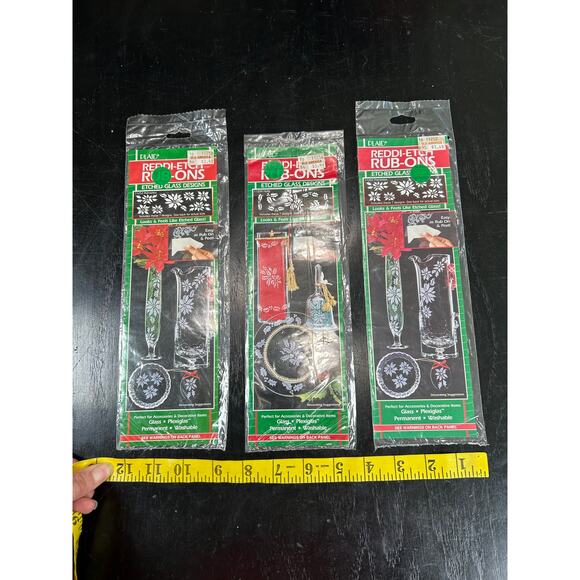 Plaid Brand- Vtg Reddi-Etched glass transfers- Rub on Holly Christmas- set of 3 - Picture 4 of 6